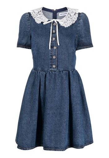 Self-Portrait lace-collar denim minidress - Blu