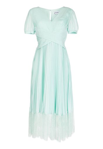 Self-Portrait pleated lace-trim midi dress - Blu