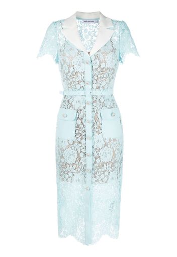 Self-Portrait lace midi shirt dress - Blu