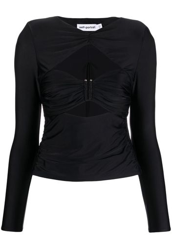 Self-Portrait ruched cut-out top - Nero