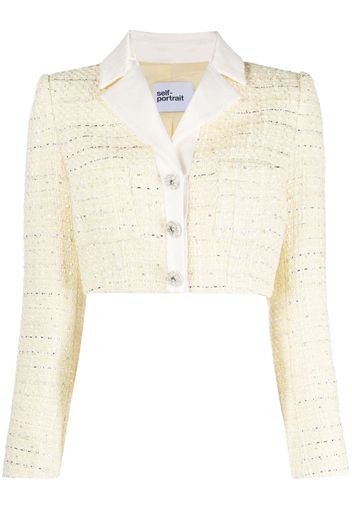 Self-Portrait cropped bouclé jacket - Giallo