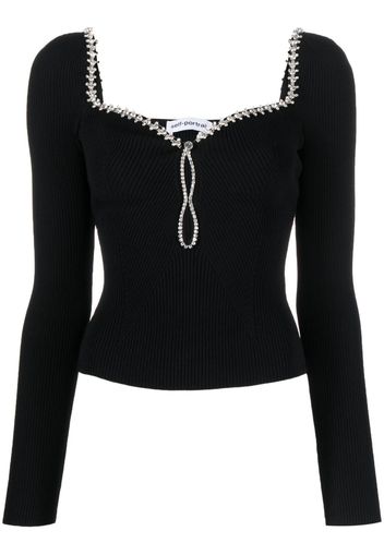 Self-Portrait diamanté-trimmed knitted top - Nero