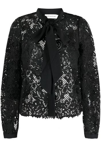 Self-Portrait pussy-bow lace shirt - Nero