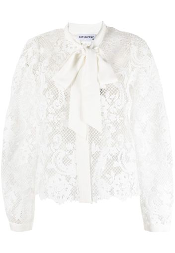 Self-Portrait pussy-bow lace shirt - Bianco