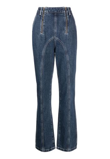 Self-Portrait contrast-stitching straight-leg jeans - Blu