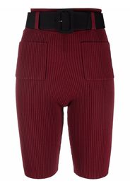 Self-Portrait ribbed-knit belted shorts - Rosso