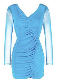 Self-Portrait sheer-sleeved draped dress - Blu