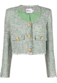 Self-Portrait tweed scoop-neck jacket - Verde