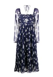 Self-Portrait pansy-print pleated midi dress - Blu