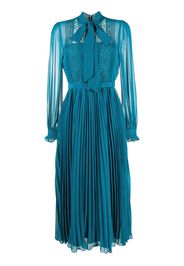 Self-Portrait bow-detail pleated chiffon dress - Blu