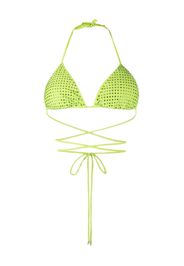 Self-Portrait crystal triangle strappy bikini top - Verde