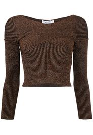 Self-Portrait off-shoulder metallic knitted top - Marrone