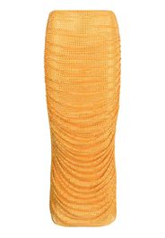 Self-Portrait rhinestone mesh midi skirt - Arancione