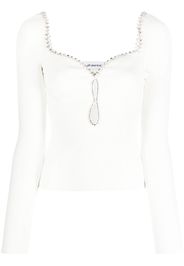 Self-Portrait crystal-embellished trim top - Bianco