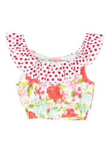 SELINIACTION KIDS floral-print ruffled top - Bianco