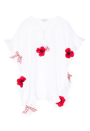 SELINIACTION KIDS floral-appliquè ruffle-detailed tunic - Bianco