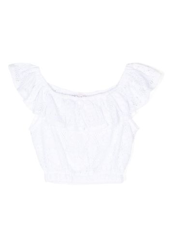 SELINIACTION KIDS crochet-knit off-shoulder top - Bianco