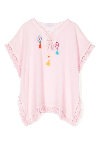 SELINIACTION KIDS sequin-design tassel-trim poncho - Rosa