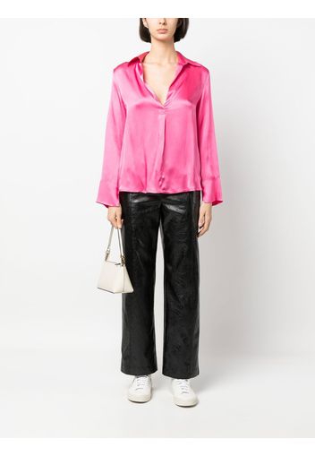 Semicouture satin long-sleeve polo top - Rosa