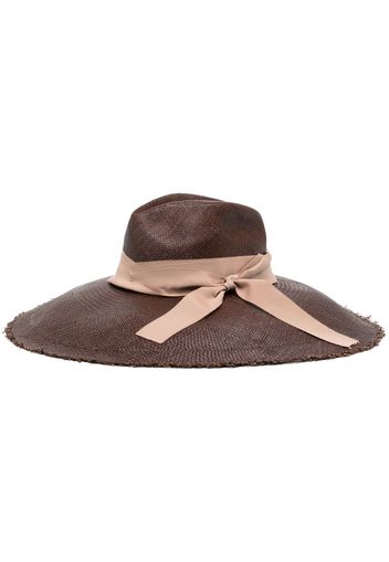 Sensi Studio frayed-brim straw panama hat - Marrone