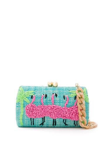 SERPUI Clutch con ricamo Flamingo - Blu