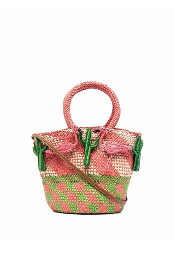 SERPUI Flamingo Cactus wicker tote bag - Rosa