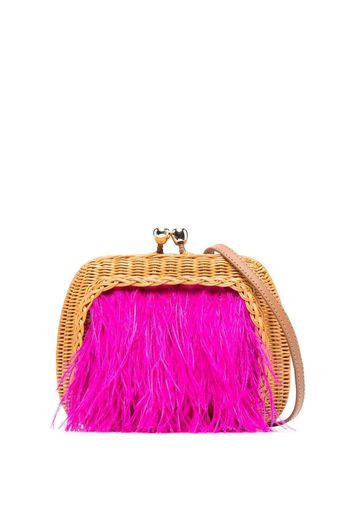 SERPUI feather-trim basket crossbody bag - Marrone