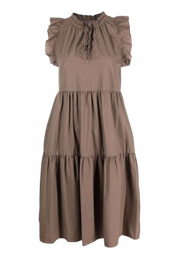 Seventy pleated short-sleeved midi dress - Marrone