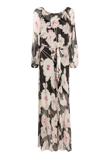 Seventy floral-print fluted maxi dress - Nero