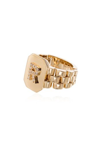 18K yellow gold diamond initial sergeant ring