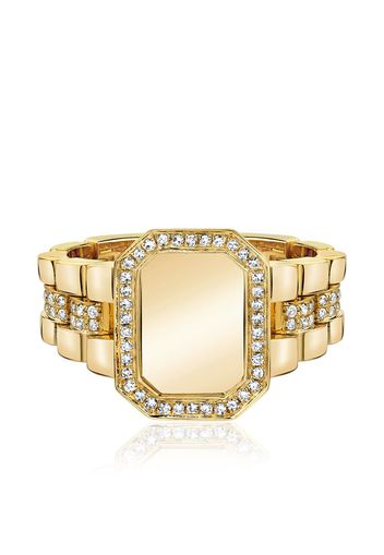 SHAY 18K Yellow Gold Pavé Frame Rail Diamond Signet Ring - Oro