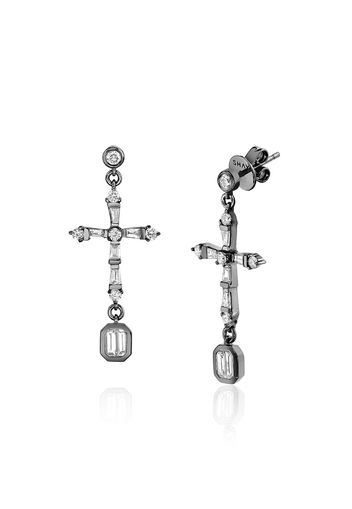 SHAY 18K black gold cross drop diamond earrings - Nero