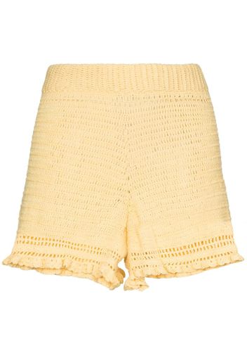 ruffled crochet-knit shorts