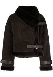 Shoreditch Ski Club cropped shearling biker jacket - Marrone