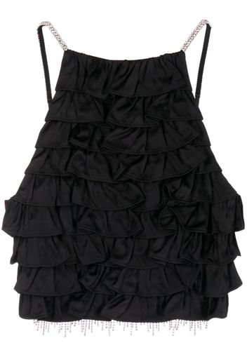 SHUSHU/TONG ruffled crystal-embellished crop top - Nero