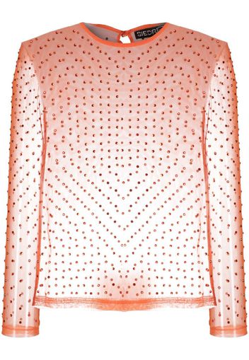 SIEDRES crystal-embellisment sheer blouse - Arancione