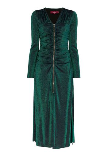 Zip front fitted sparkly midi dress