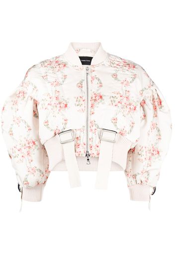 Simone Rocha floral-print cropped bomber jacket - Toni neutri