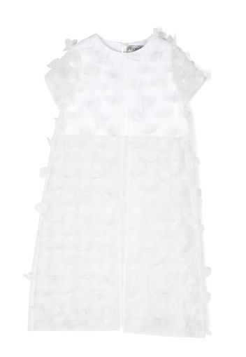 Simonetta floral-appliqué semi-sheer overlay dress - Bianco