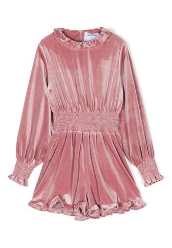 Simonetta velvet-effect long-sleeved playsuit - Rosa