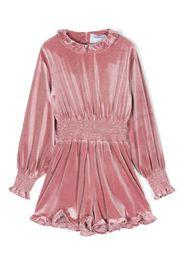 Simonetta velvet-effect long-sleeved playsuit - Rosa