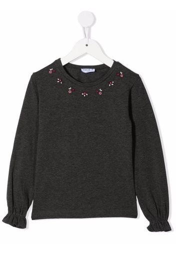 Siola floral-embroidered long-sleeve top - Grigio