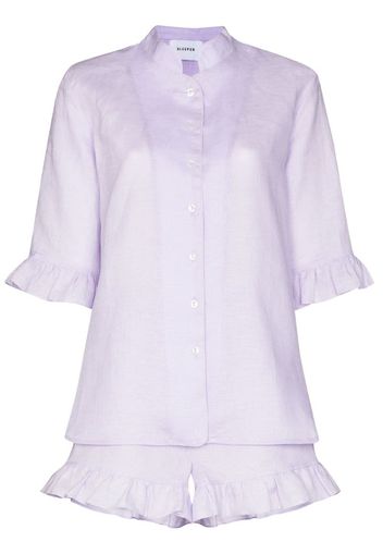 linen ruffle sleeve button-down shirt