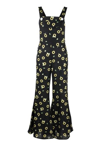 Sleeper Baccara Sunflowers linen jumpsuit - Nero