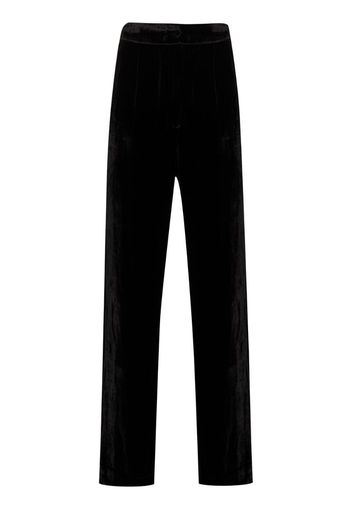 high-shine velvet effect trousers