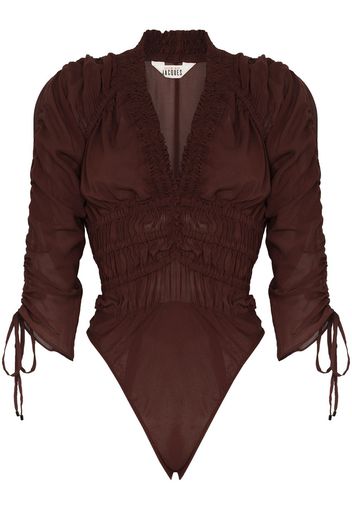 Sleeping with Jacques Rachel V-neck shirred bodysuit - Marrone