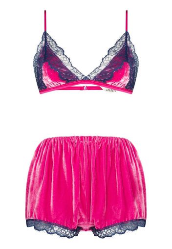 Sleeping with Jacques Julia lace-trim velvet pyjama set - Rosa