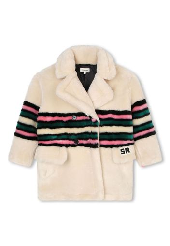 SONIA RYKIEL ENFANT logo-embroidered stripe-detailing coat - Toni neutri