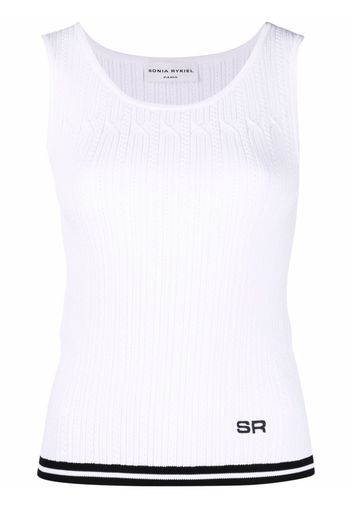 SONIA RYKIEL logo-embroidered pointelle-knit tank top - Bianco