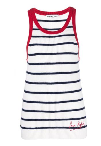 SONIA RYKIEL embroidered-logo striped knitted tank top - Bianco